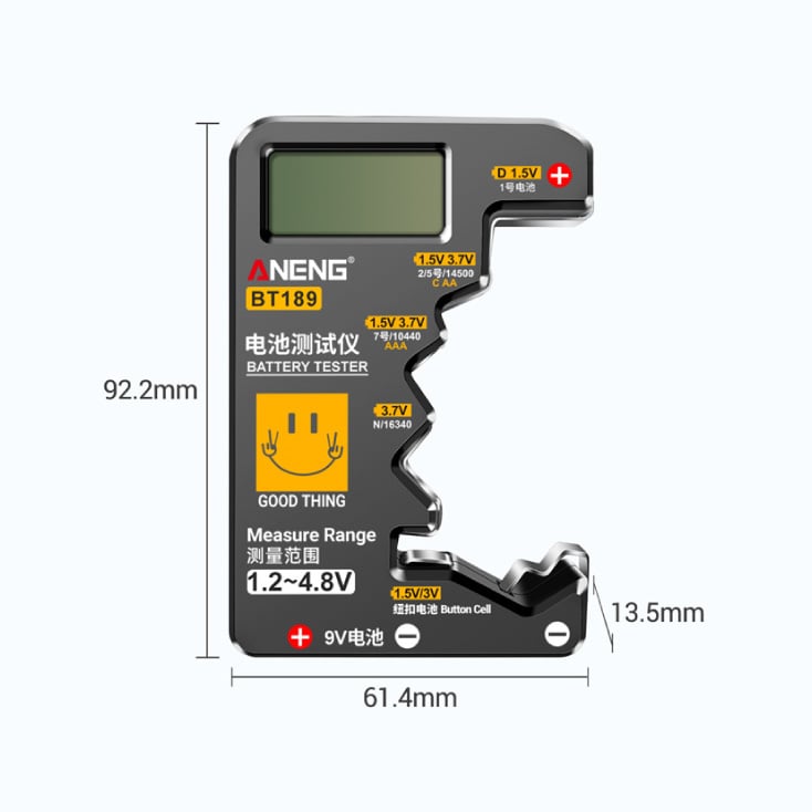 Tester baterija (AA,AAA,C,D),9V,Li-Ion,dugmaste