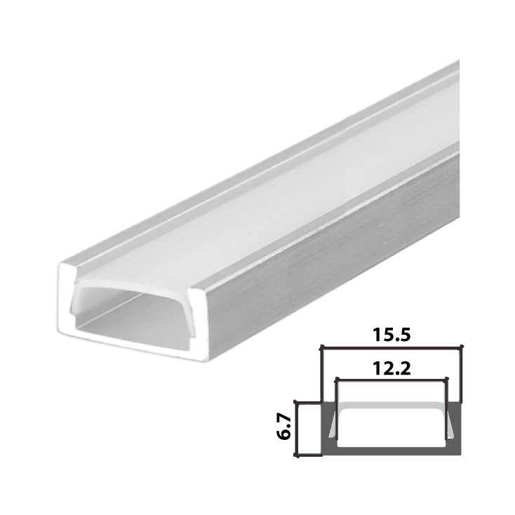 Set aluminijumski profil za LED trake 1m 15.5x6.7