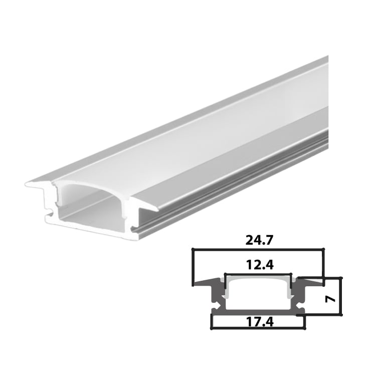 Set aluminijumski profil za LED trake 2m 24.7x7