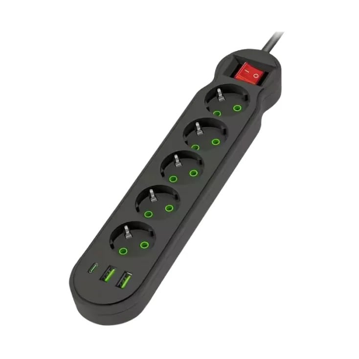 Razvodnik sa 5 mesta 2m 1.5mm2+pr. 2xUSB+tip C