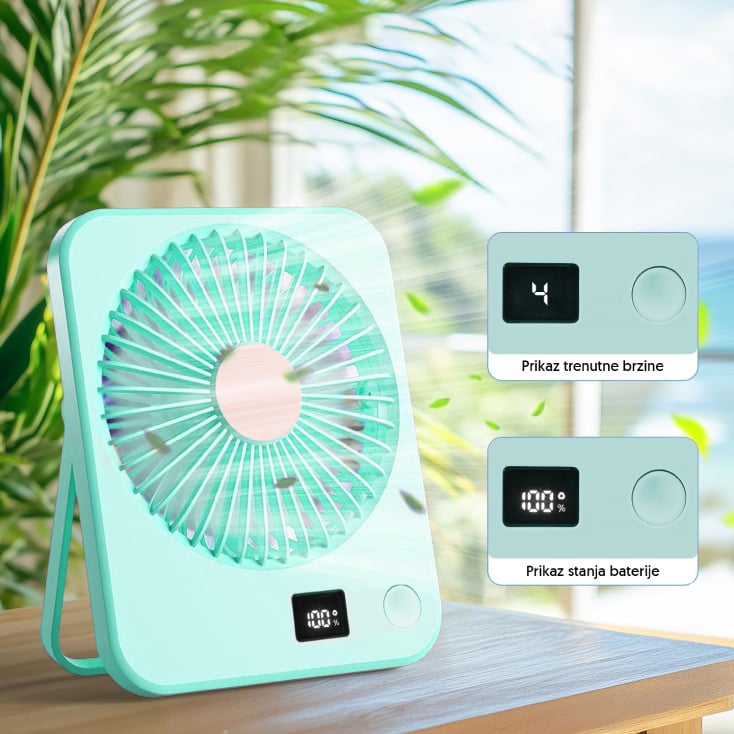 Zeleni stoni USB mini ventilator sa displejem