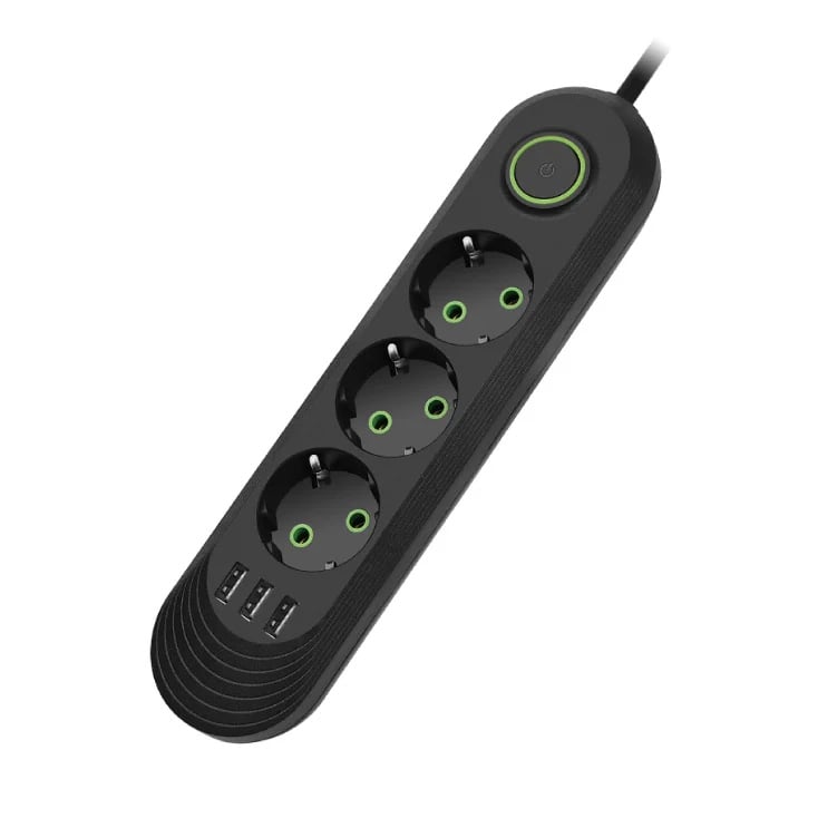 Razvodnik sa 3 mesta 2m 1.5mm2+pr. 3xUSB