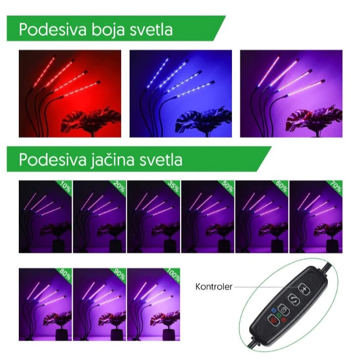 Četvorostruka lampa za biljke 16W, štipaljka