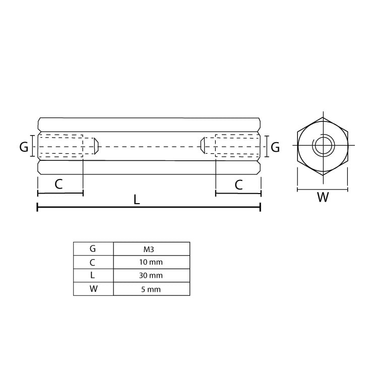 Distanzer Ž/Ž mesingani M3x30mm