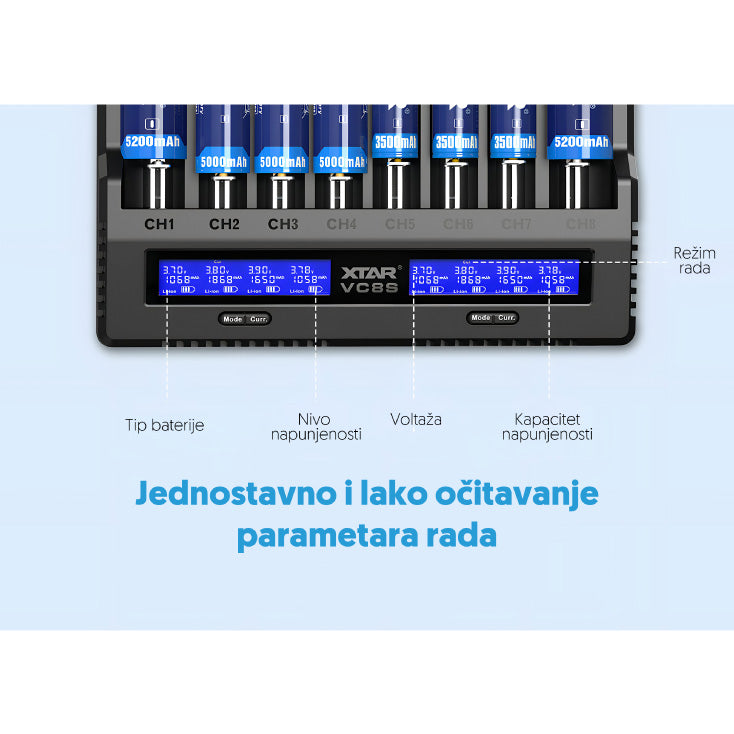 Univ. punjač akumulatora do 8 kom. sa displejem