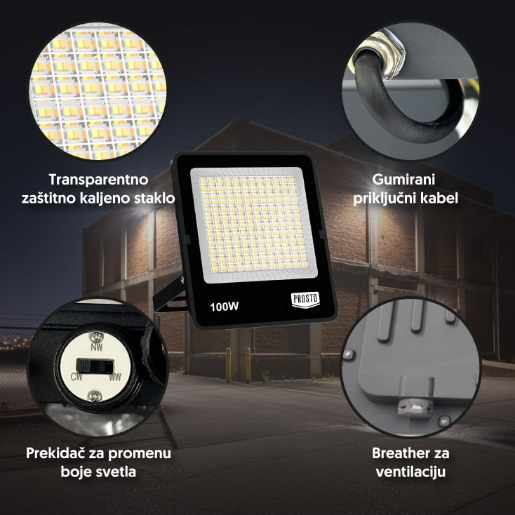 PROSTO LED reflektor 100W promenljiva boja svetla