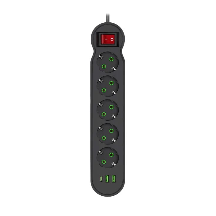 Razvodnik sa 5 mesta 2m 1.5mm2+pr. 2xUSB+tip C