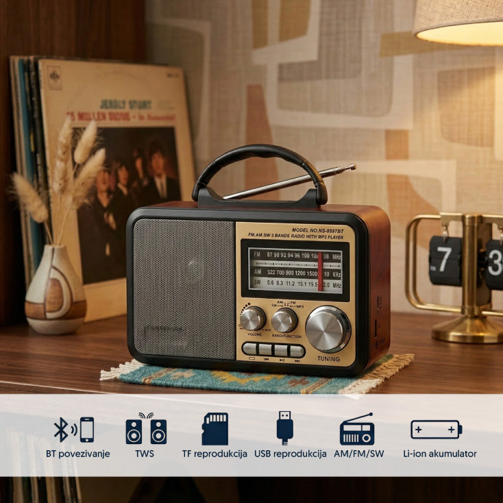 Prenosni retro Bluetooth radio 8897BT/C