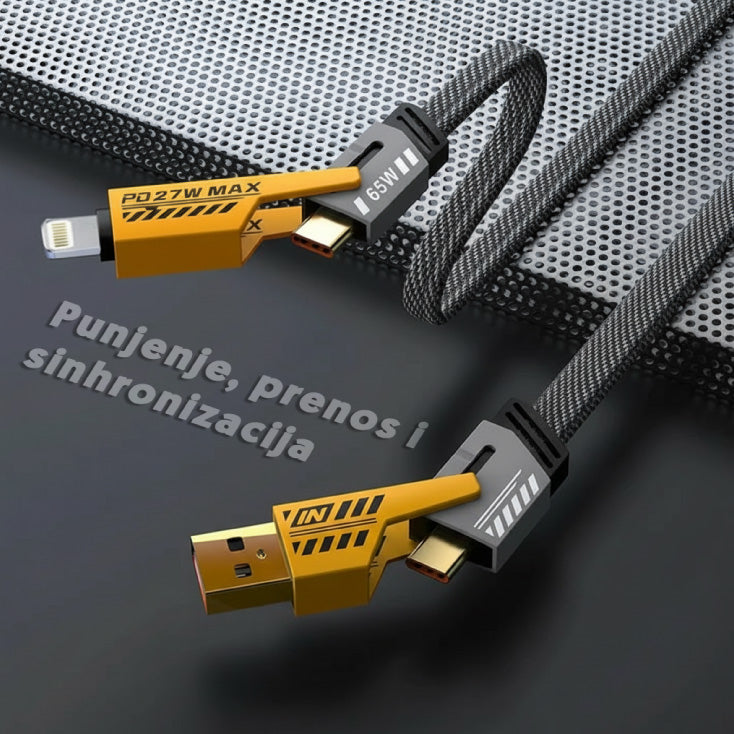 USB kabel 4u1, USB-A/USB-C/Lightning,PD65W