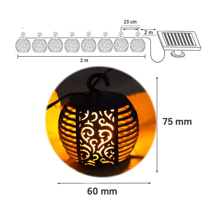 Solarni LED niz 2 m, 10 lampiona