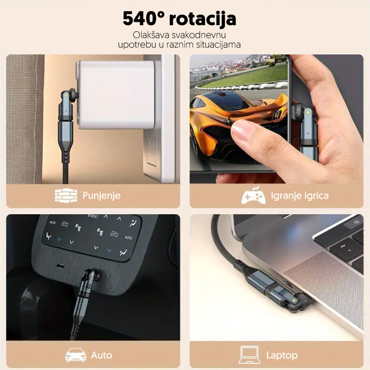 Rotirajuci USB-C adapter, PD240W, 480Gbps