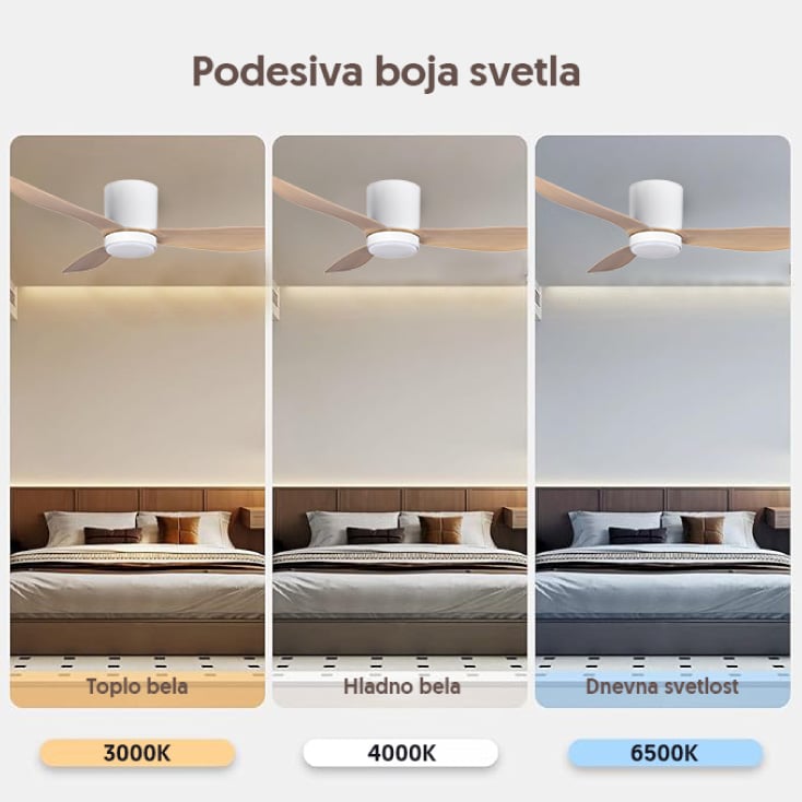 PROSTO plafonski vent. 132cm, 3 elise, LED svetlo