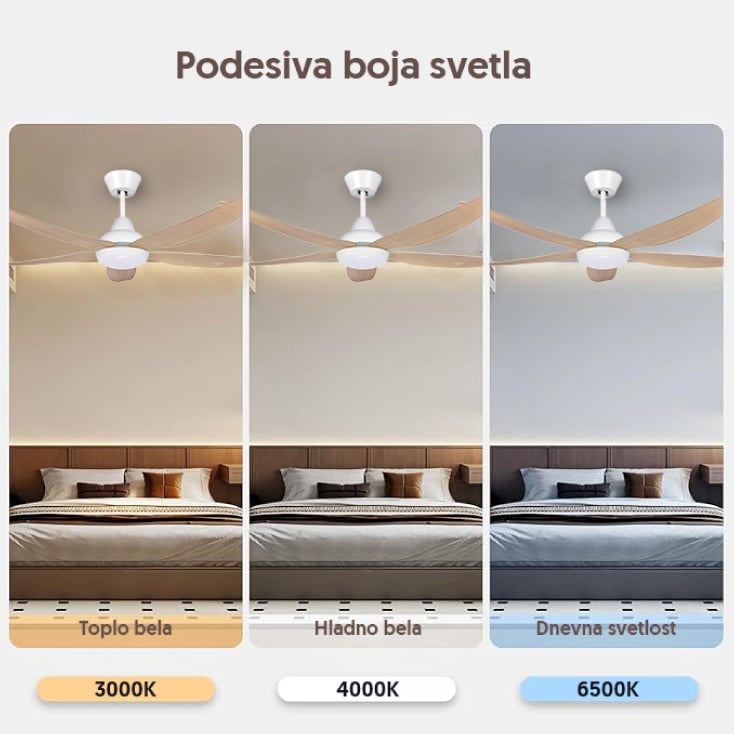 PROSTO beli plafonski vent. 142cm, 5 elisa, LED
