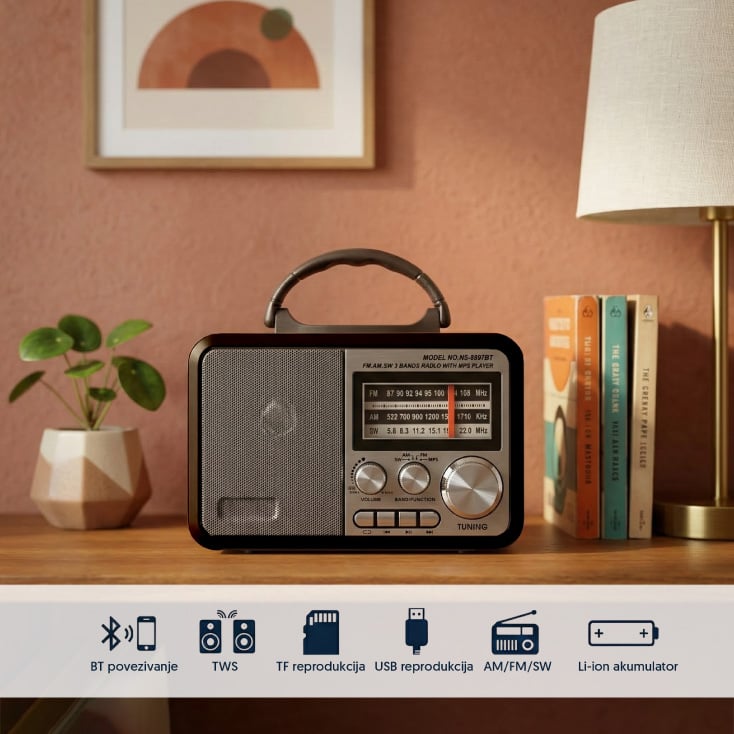 Prenosni retro Bluetooth radio 8897BT