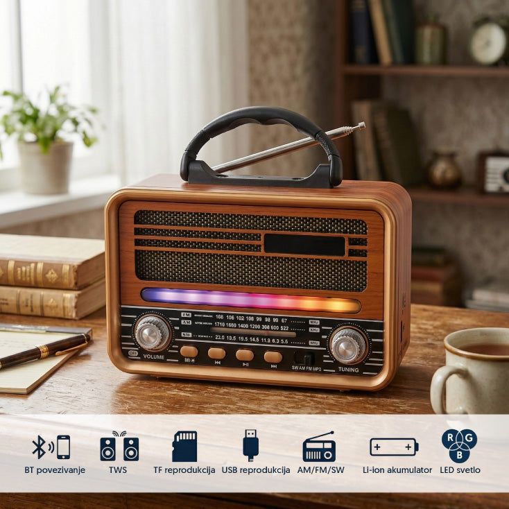 Prenosni retro RGB Bluetooth radio 7068BT