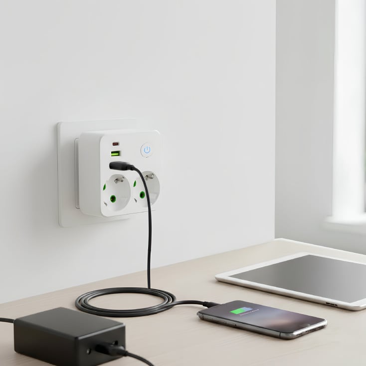 Strujni razdelnik 2 utič. + prekidač, 2xUSB+tip C