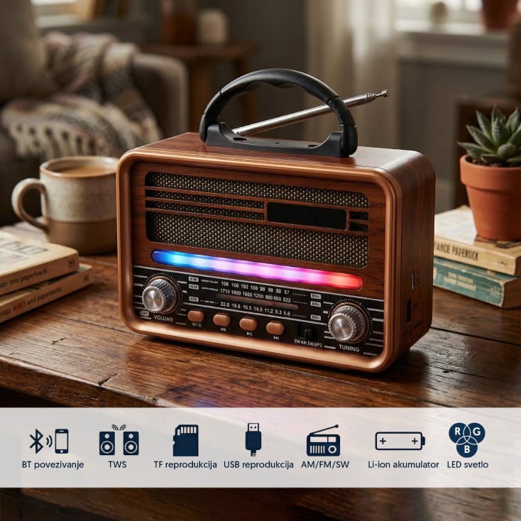Prenosni retro RGB Bluetooth radio 7068BT/B
