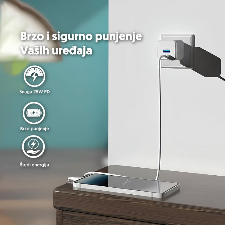 Univerzalni brzi PD punjač 1xUSB-C/PD + 1xUSBA/QC3