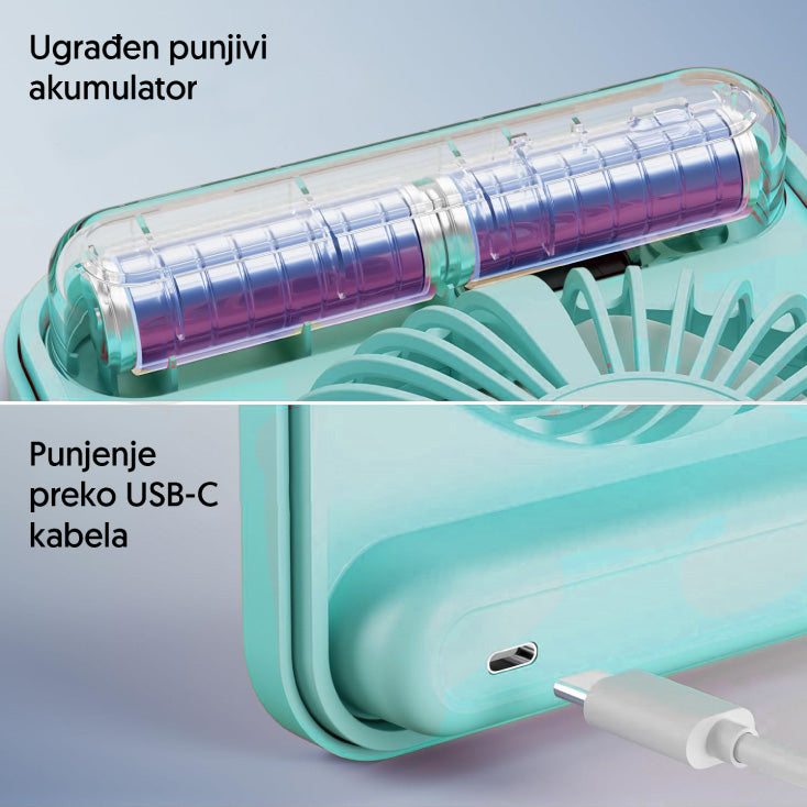 Zeleni stoni USB mini ventilator sa displejem