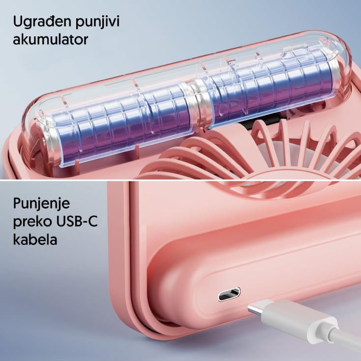 Roze stoni USB mini ventilator sa displejem