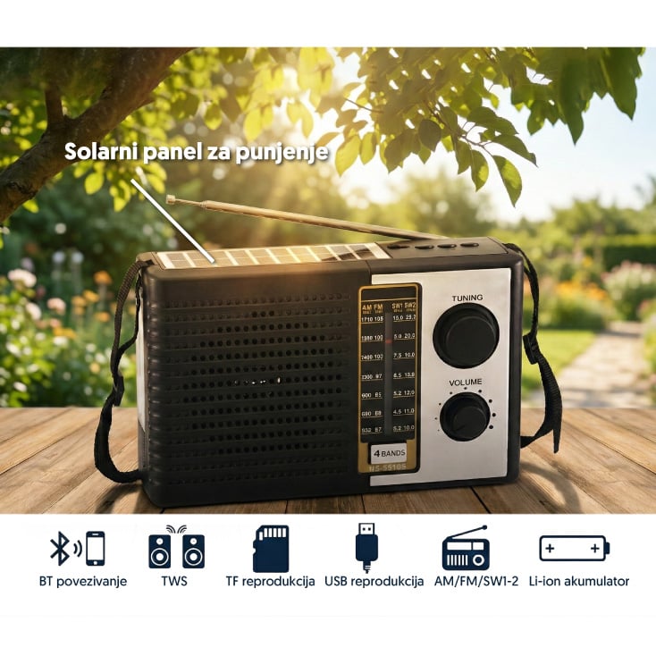 Solarni prenosni Bluetooth radio prijemnik 5510S