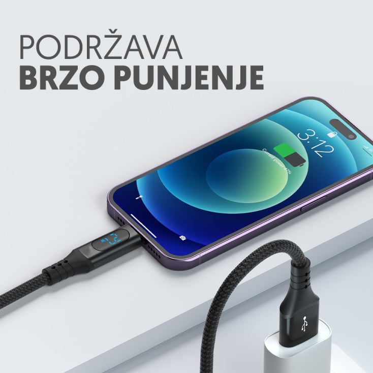 Kabel USB-A/USB-C, sa displejom, V3.0, 1m