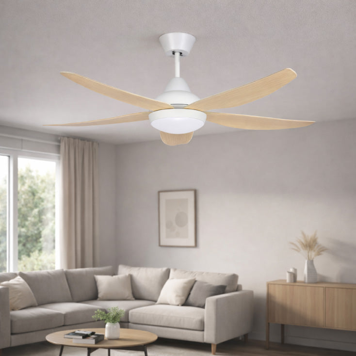 PROSTO beli plafonski vent. 142cm, 5 elisa, LED